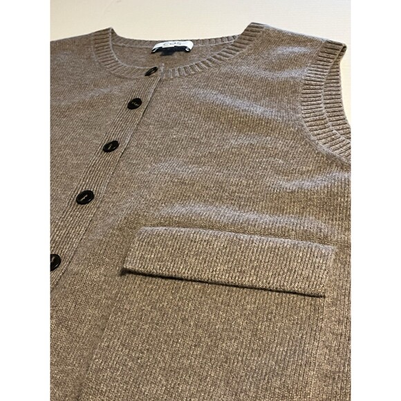 COS 100% WOOL BUTTONED Sweater Vest Pockets EUC Brown Womens Large - Picture 9 of 16